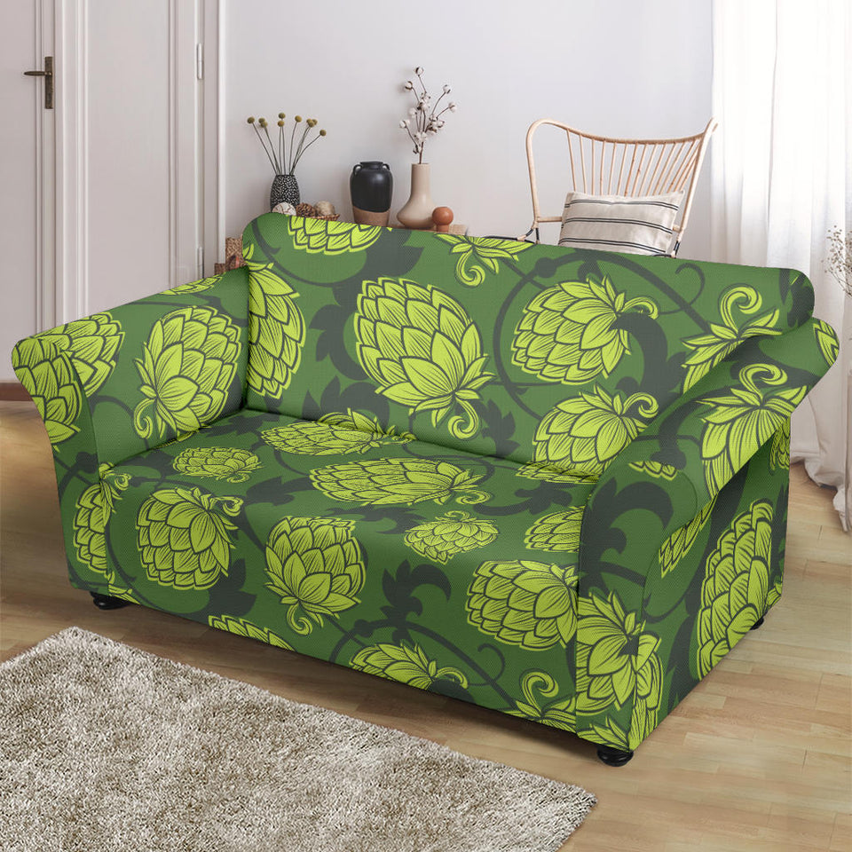 Hop Pattern Hop Cone Background Loveseat Couch Slipcover