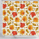 Maple Leaf Oak Leaf Acorns Beige Striped Background Shower Curtain Fulfilled In US