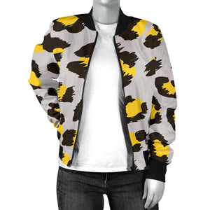 Gray Leopard Print Pattern Women'S Bomber Jacket