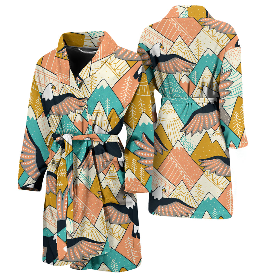 Eagle Pattern Print Design 02 Men's Bathrobe
