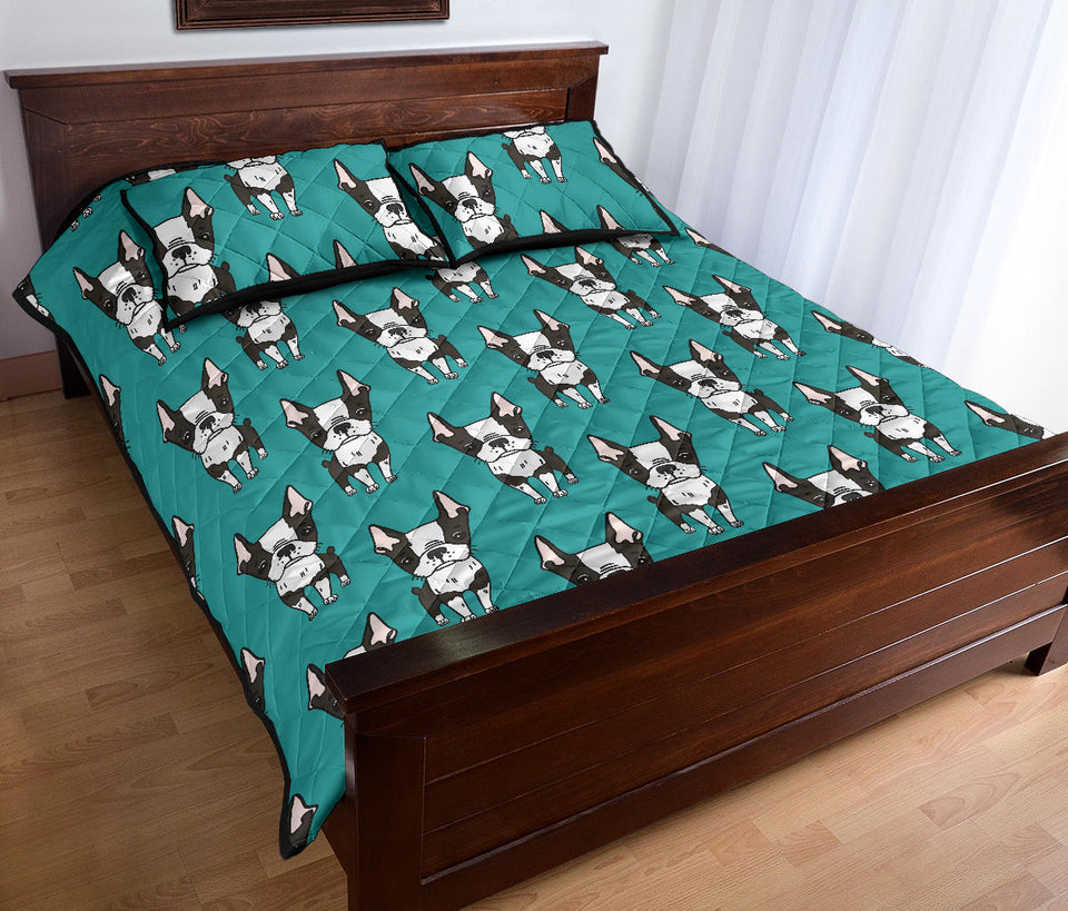 Hand drawn boston terrier dog pattern Quilt Bed Set