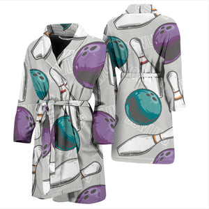 Bowling Ball And Pin Gray Background Men'S Bathrobe