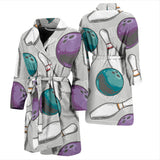 Bowling Ball And Pin Gray Background Men'S Bathrobe