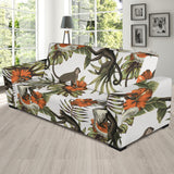 Monkey Red Hibiscus Flower Palm Leaves Floral Pattern Sofa Slipcover