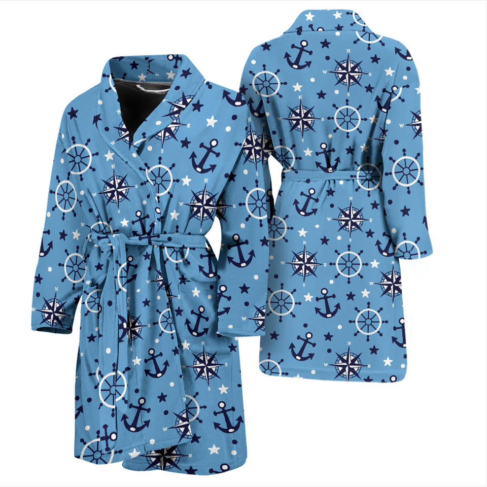 Anchors Rudder Compass Star Nautical Pattern Men'S Bathrobe
