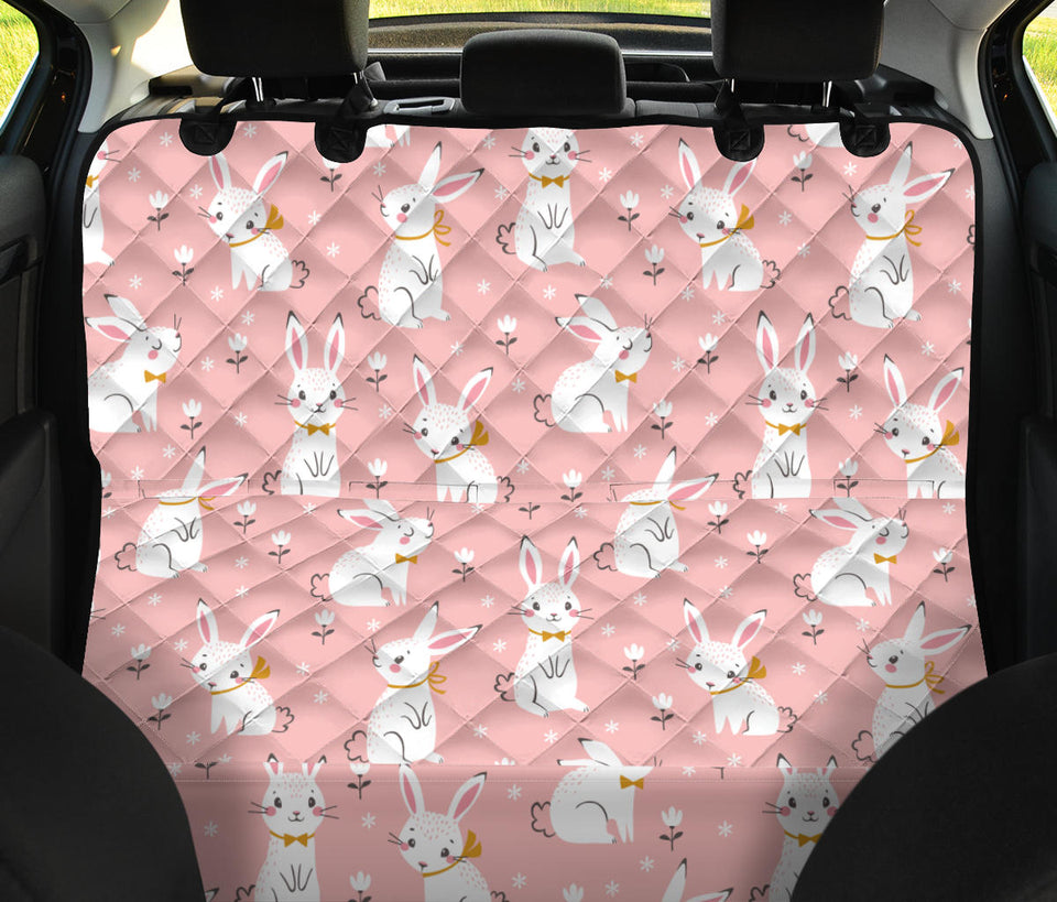 Cute White Rabbit Flower Pink Background Dog Car Seat Covers