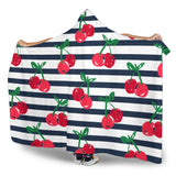 Hand Drawn Cherry Pattern Striped Background Hooded Blanket