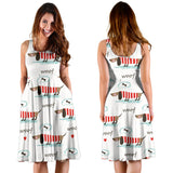Cute Dachshund Bone Pattern Sleeveless Midi Dress