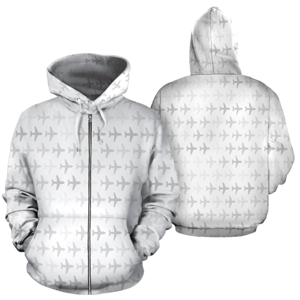 Airplane Print Pattern Zip Up Hoodie