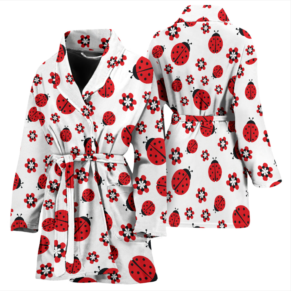 Ladybug Pattern Print Design 04 Women's Bathrobe