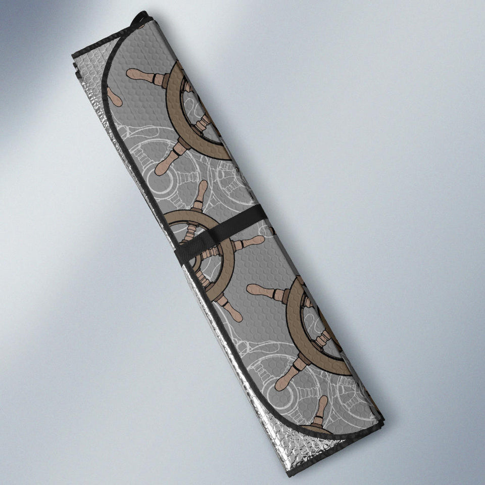 Nautical Wood Steering Wheel Pattern Car Sun Shade