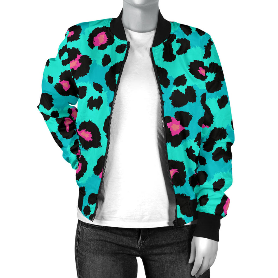 Green Leopard Skin Print Pattern Women'S Bomber Jacket