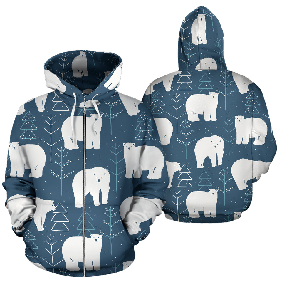 Polar Bear Mother Her Child Pattern Zip Up Hoodie