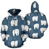 Polar Bear Mother Her Child Pattern Zip Up Hoodie