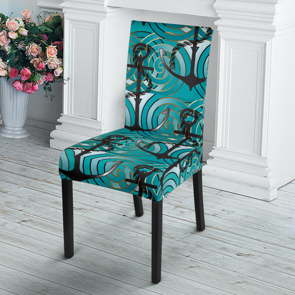 Anchor Nautical Green Background Dining Chair Slipcover