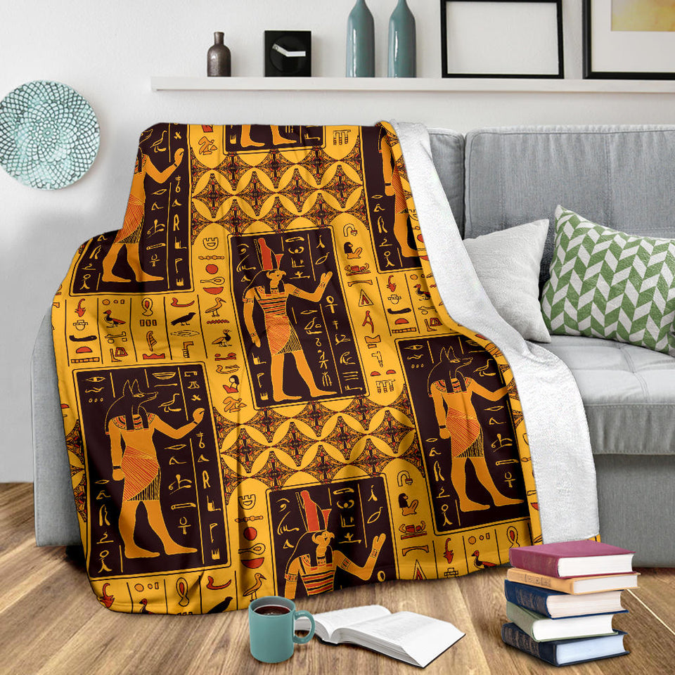 Egypt Hieroglyphics Pattern Print Design 05 Premium Blanket