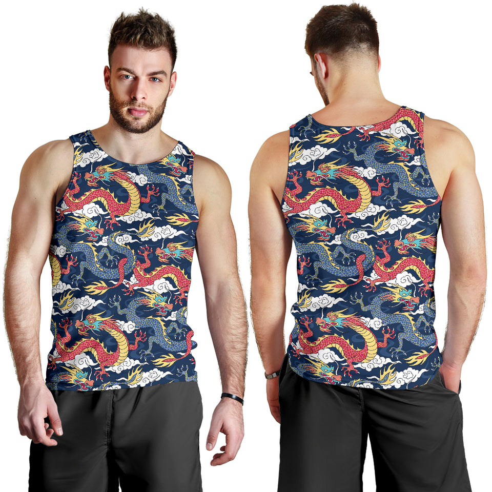 Blue red dragon cloud pattern Men Tank Top