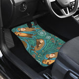 Cute Brown Sea Otters Ornamental Seaweed Corals Green Water Front And Back Car Mats