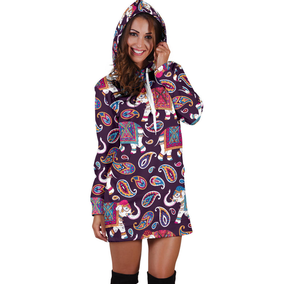 Elephant Indian Style Ornament Pattern Women'S Hoodie Dress