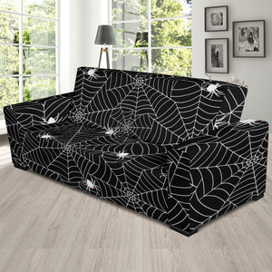Spider Web Design Pattern Black Background White Cobweb Sofa Slipcover