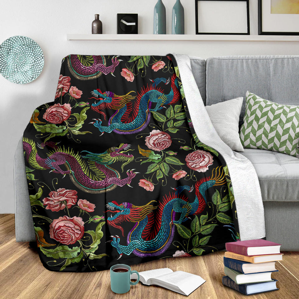 Dragons Flower Pattern Premium Blanket