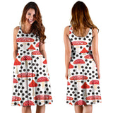 Red Mushroom Dot Pattern Sleeveless Midi Dress