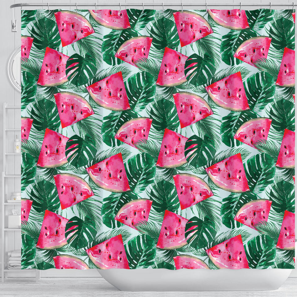 Watermelons Tropical Palm Leaves Pattern Shower Curtain Fulfilled In US