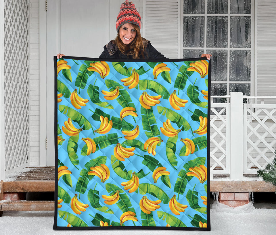 Banana Leaves Banana Design Pattern Premium Quilt