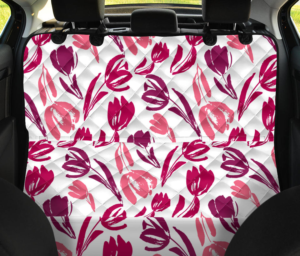 Pink Sketch Tulip Pattern Dog Car Seat Covers