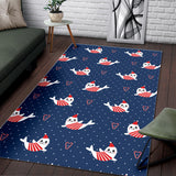 Cute Sea Lion Seal Christmas Hat Candy Cane Heart Pattern Area Rug