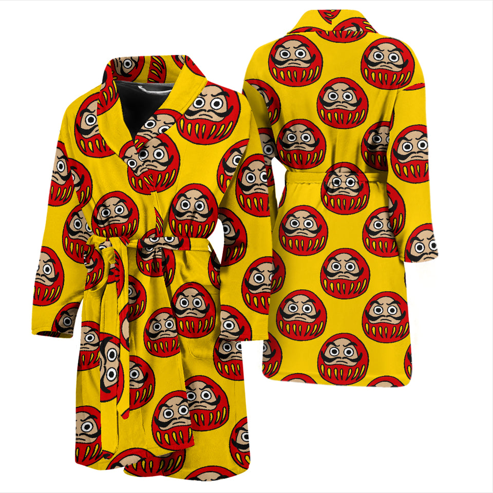 Daruma Japanese Wooden Doll Yellow Background Men'S Bathrobe