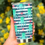 Cute Octopuses Heart Striped Background Tumbler