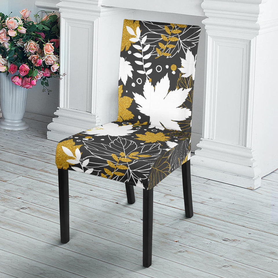 Beautiful Gold Autumn Maple Leaf Pattern Dining Chair Slipcover
