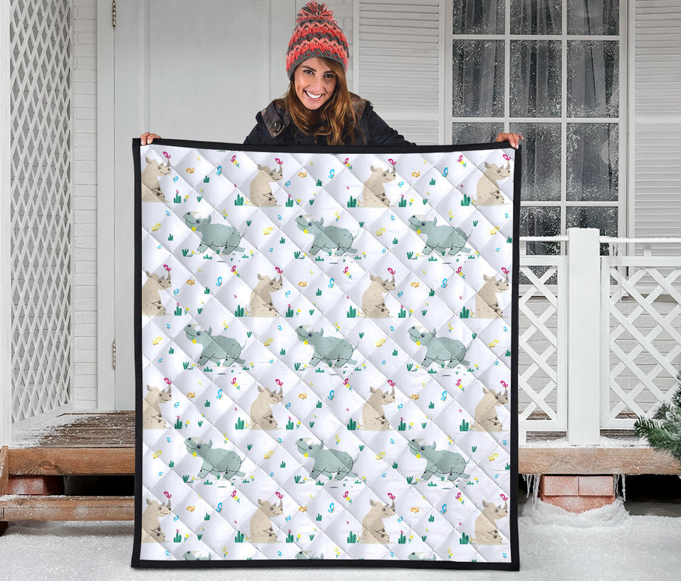Cute Rhino Pattern Premium Quilt