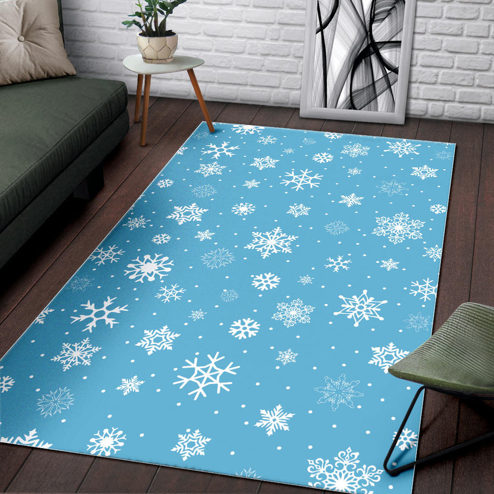 Snowflake Pattern Blue Background Area Rug