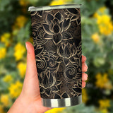 Luxurious Gold Lotus Waterlily Black Background Tumbler