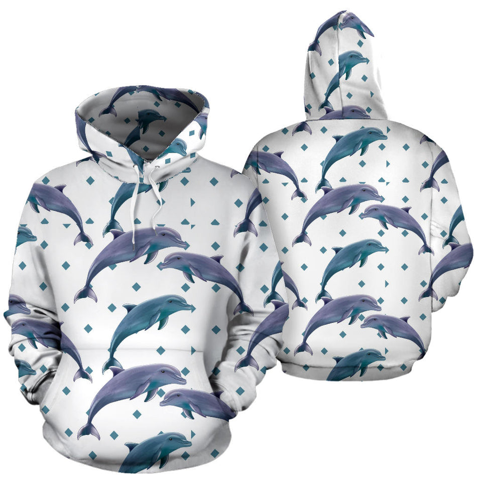 Dolphins Pattern Dotted Background Men Women Pullover Hoodie