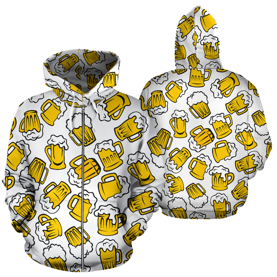 Beer Design Pattern Zip Up Hoodie