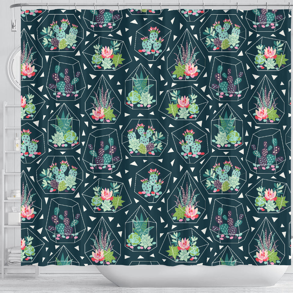 Cactus Glass Terrarium Pattern Shower Curtain Fulfilled In US