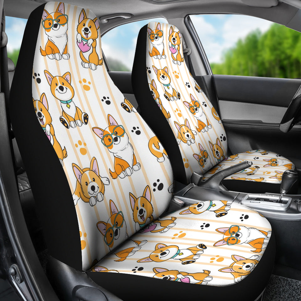 Cute Dog Corgi Striped Background Pattern Universal Fit Car Seat Covers