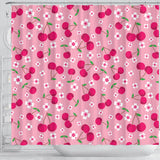 Cherry Flower Pattern Pink Background Shower Curtain Fulfilled In US