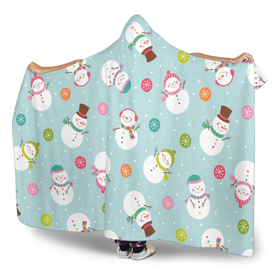 Cute Snowman Snowflake Pattern Hooded Blanket