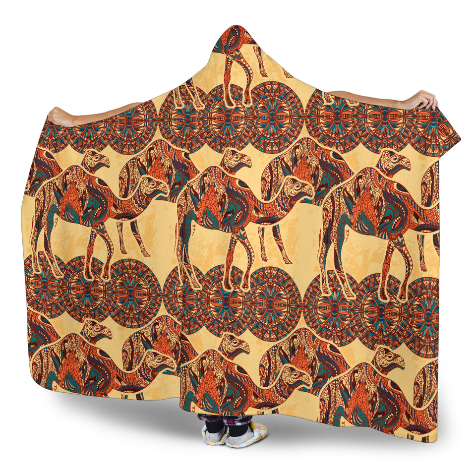 Camel Polynesian Tribal Design Pattern Hooded Blanket
