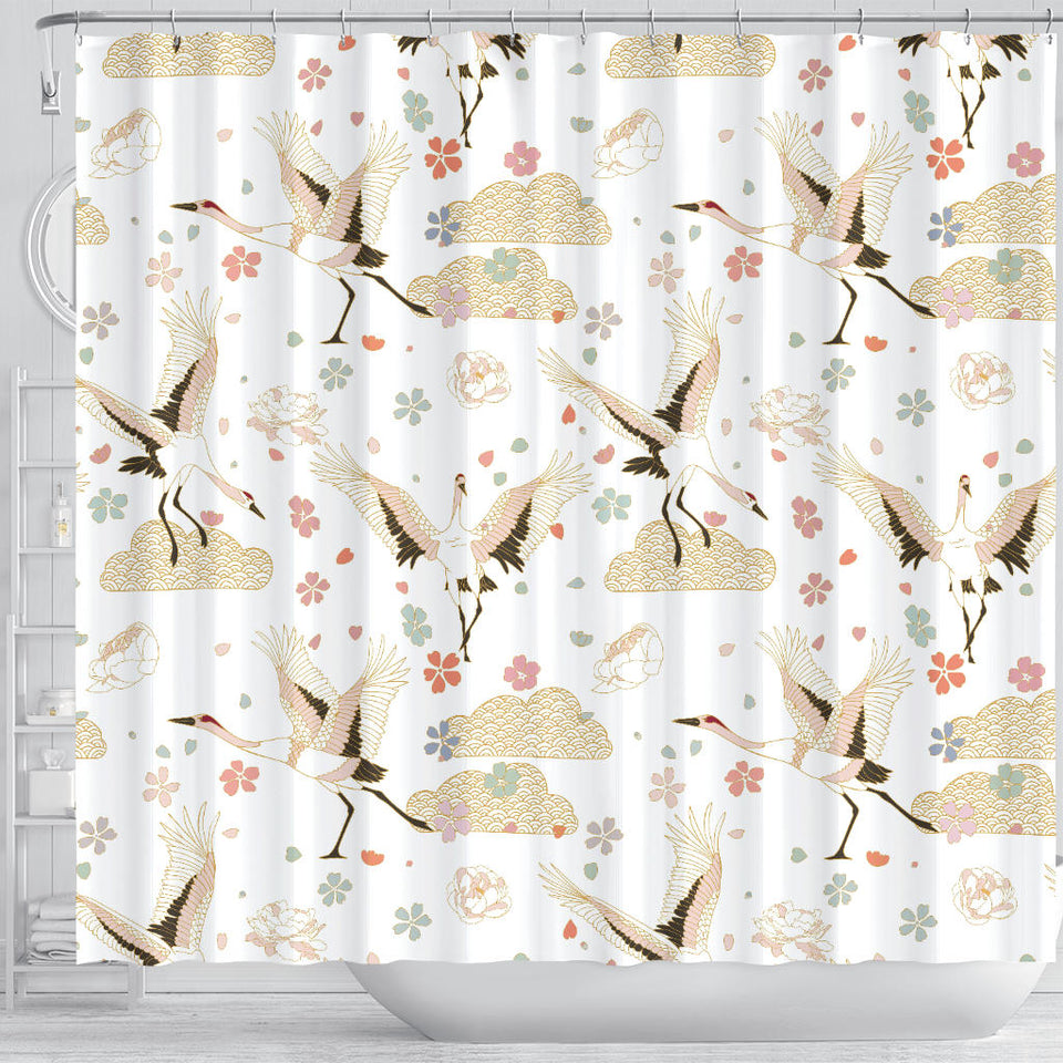 Beautiful Japanese Cranes Pattern Shower Curtain Fulfilled In US