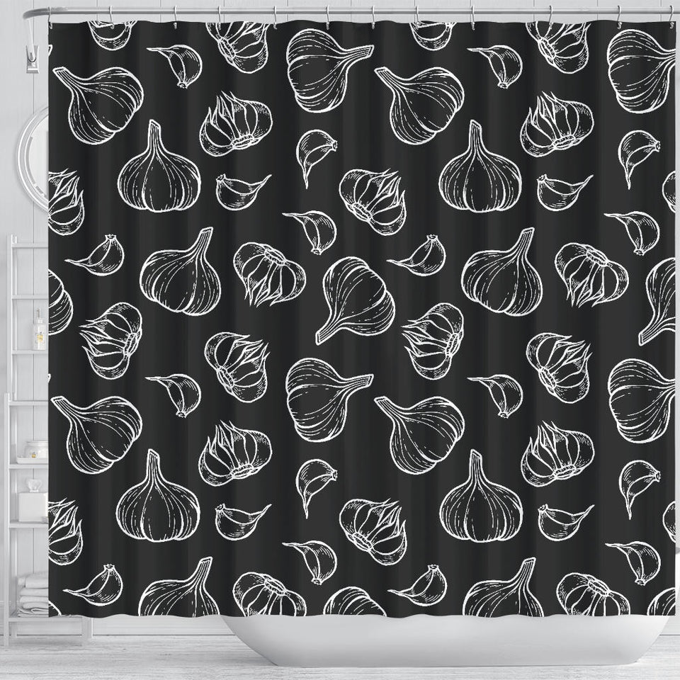 Garlic Pattern Black Background Shower Curtain Fulfilled In US