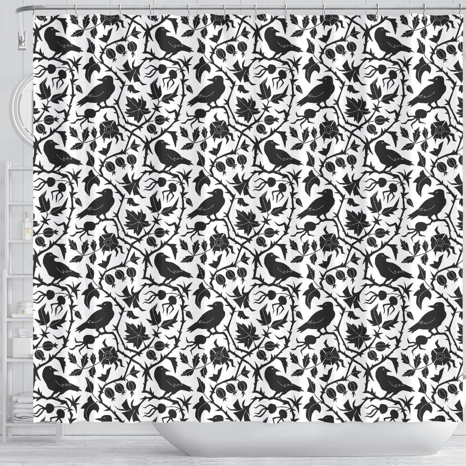 Crow Dark Floral Pattern Shower Curtain Fulfilled In US