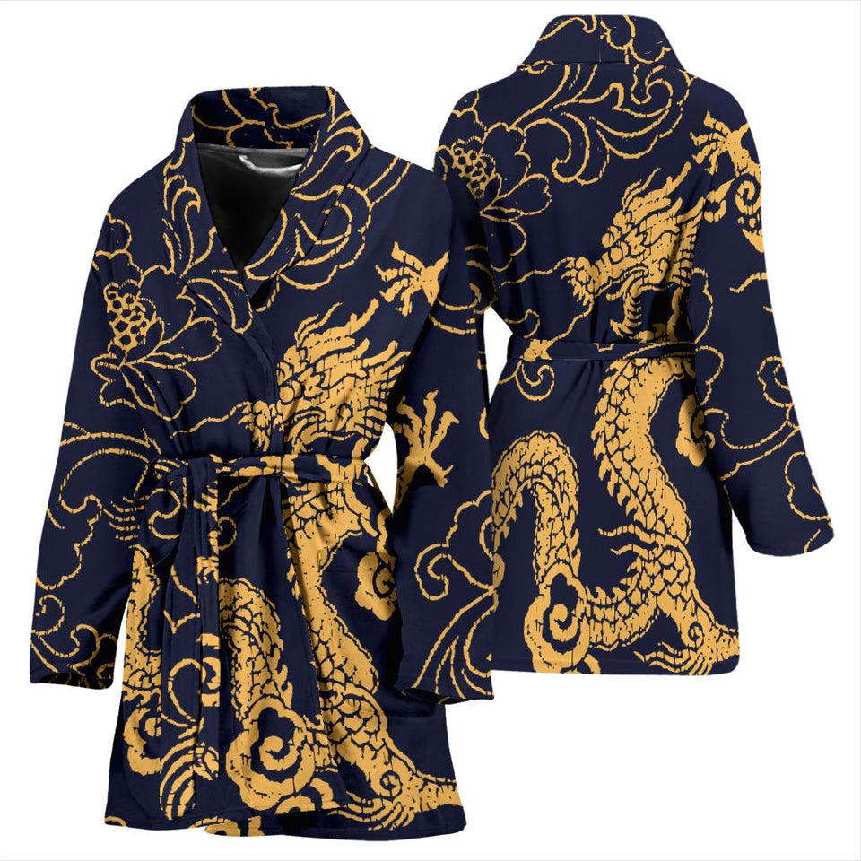 Gold Dragon Pattern Women'S Bathrobe
