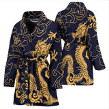 Gold Dragon Pattern Women'S Bathrobe