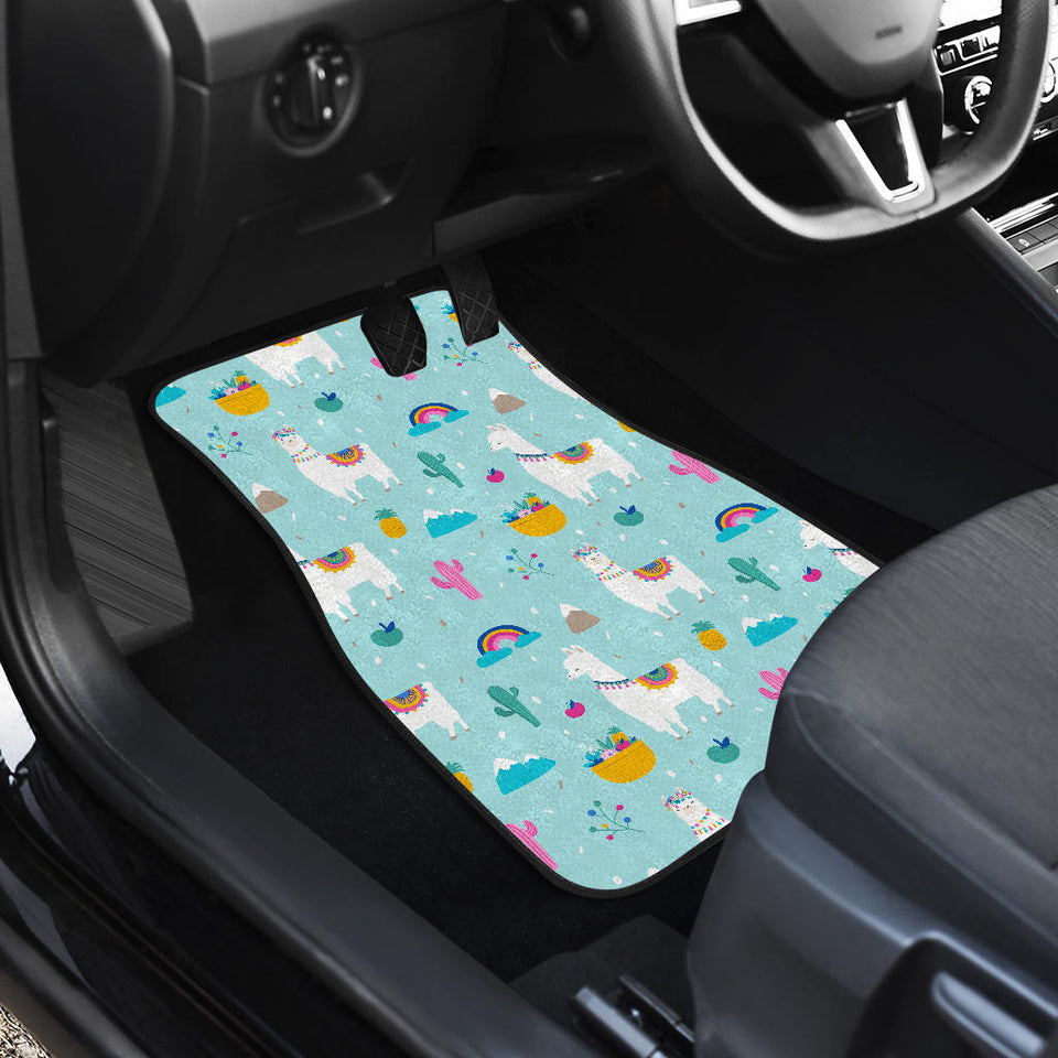 Llama Alpaca Cactus Leaves Pattern Front And Back Car Mats