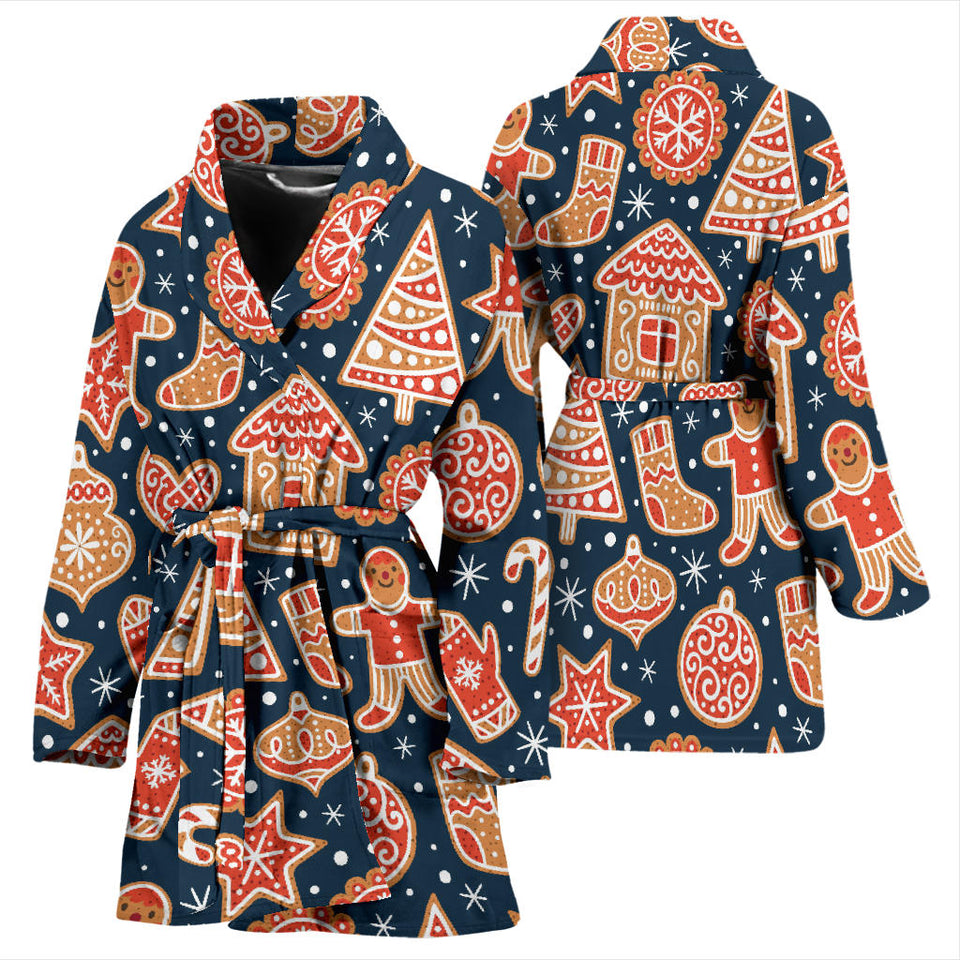 Christmas Gingerbread Cookie Pattern Women'S Bathrobe